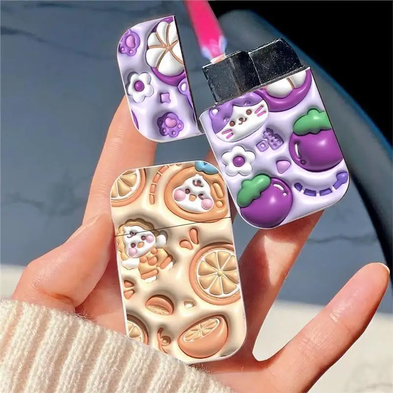 

3D Creative Fruit Cigar Lighter Pink flame Inflated Jet Windproof Lighter Ultra-thin Recyclable Fuel lighter Smoking Accessories