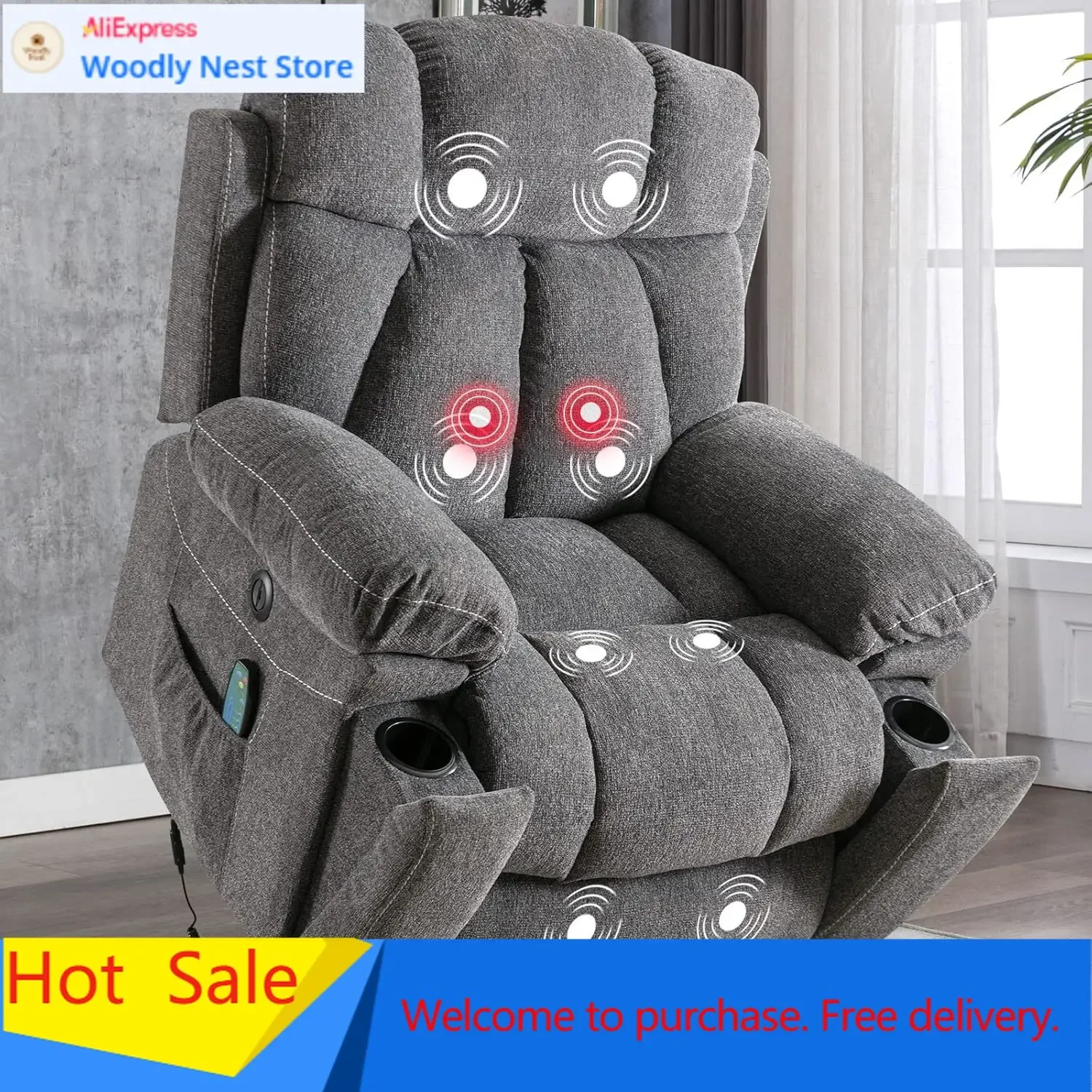 Large Power Lift Recliner Chairs with Massage and Heat for Elderly Big People, Heavy Duty Motion Reclining Mechanism-Anti Skid F