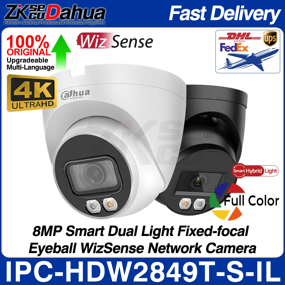 dahua original ipc hdw2849t s il 8mp 4k inteligente dupla luz globo ocular wizsense rede camera ip cor completa slot sd poe ip67 smd plus 01