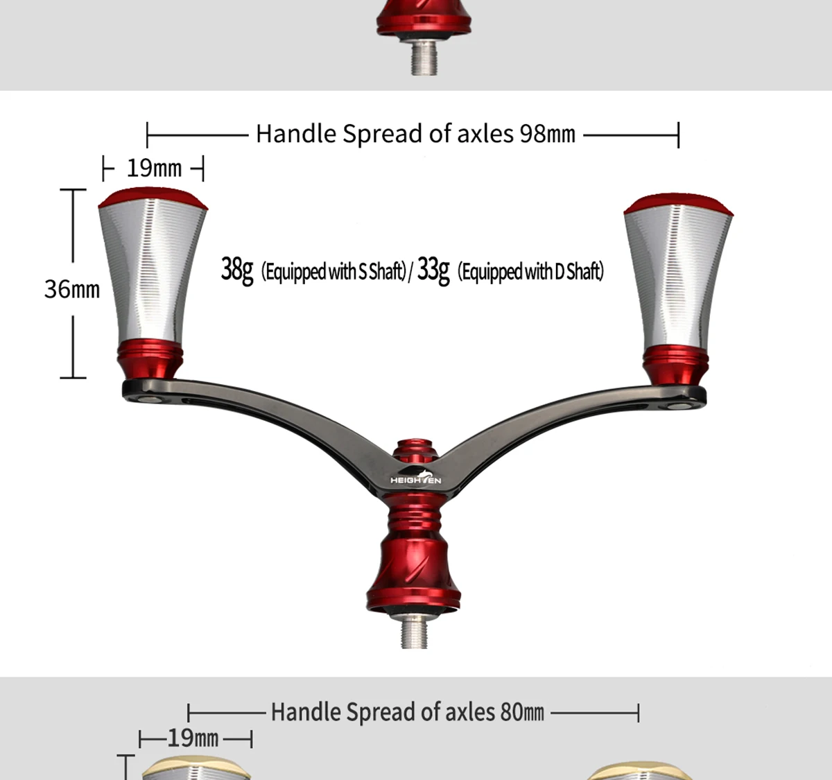 Verstellbare Doppelhebelarme für Spinnrollen – Achsabstand 80/98 mm, Knopfdurchmesser 20 mm | Passend für Daiwa & Shimano Rollen-Modifizierungsteile – Detail 13