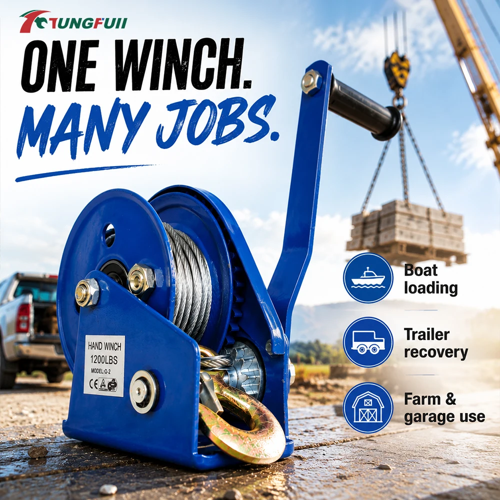 Bearing Hand Winch 1200LBS Self-Locking Manual Crank Hoist With Hook Small Portable Hand Windlass For Lifting Towing