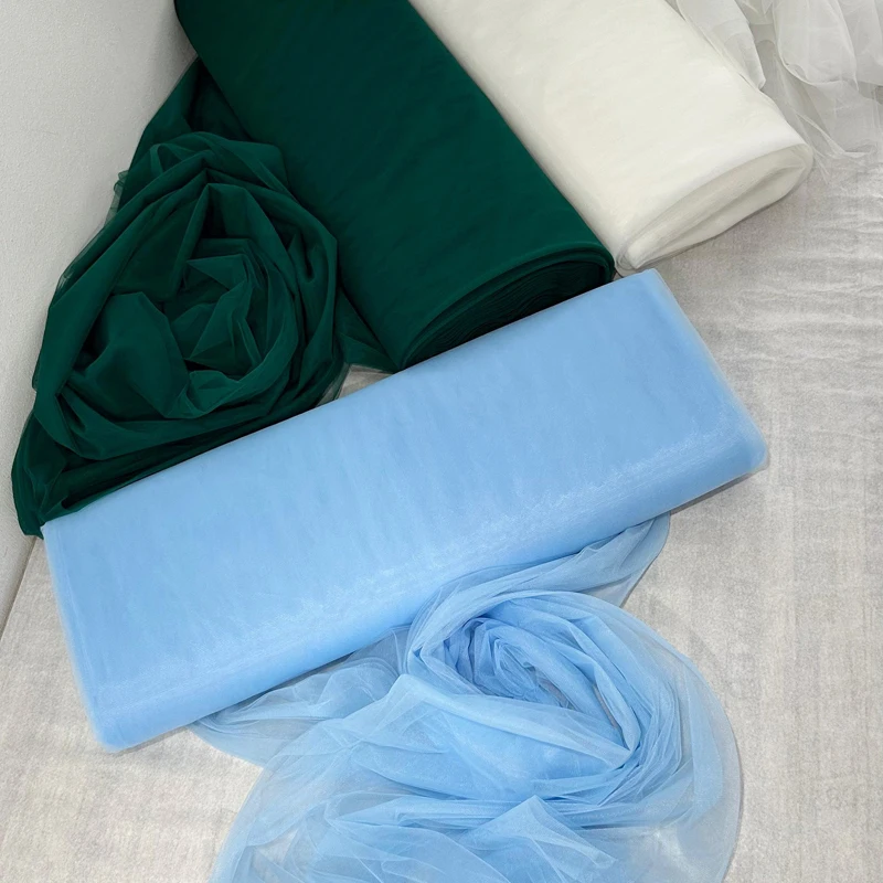 Soft Tulle Gauze Fabrics Wedding Celebration Curtain Clothing White Blue Green Mesh Layout Chair Back Yarn Encryption Veil