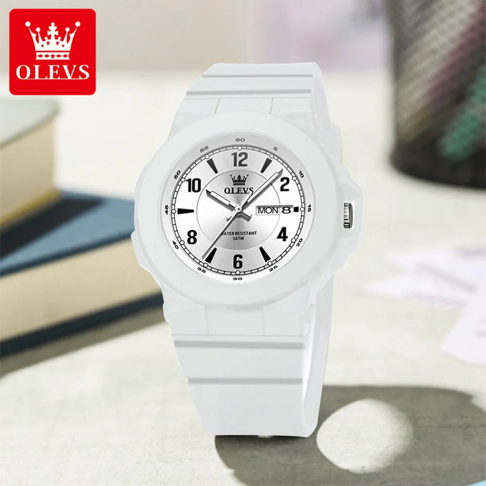 OLEVS 5681 Student Watch Original Sports Quartz Watch Waterproof Luminous Silicone Strap Week Date Watches For Man Gifts