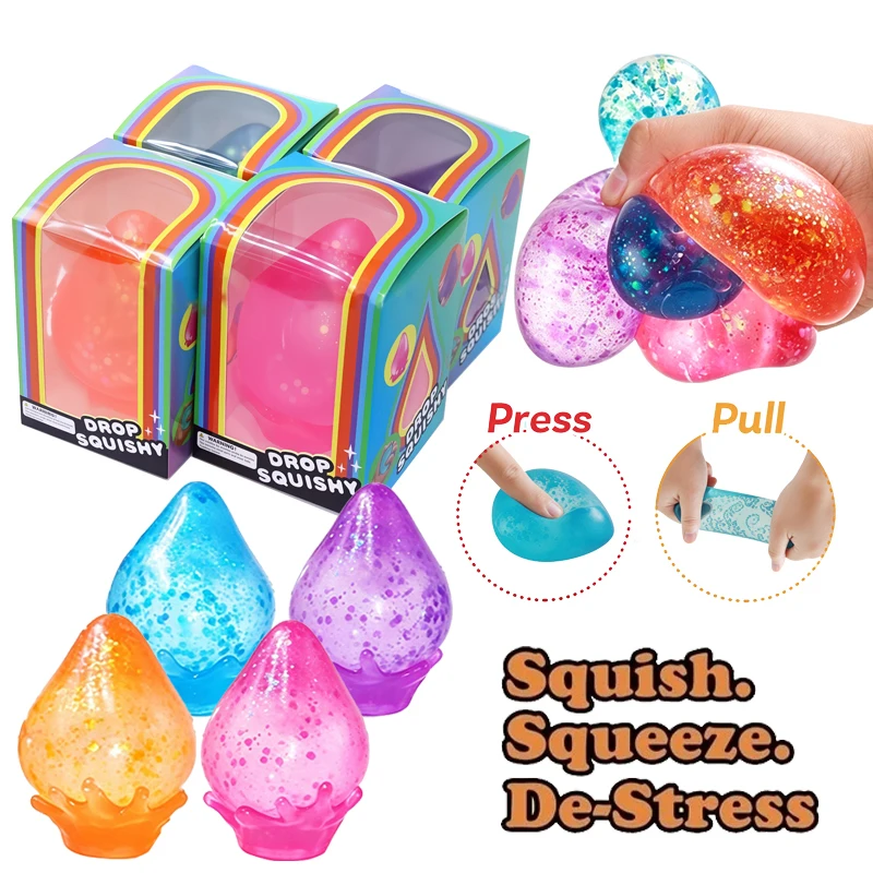 Needoh Dream Drop Sensory Toy Glitter Clear Non-toxic Stress Relief Soft Squishy Slow Rise Anxiety Adults Office Fidget Toy