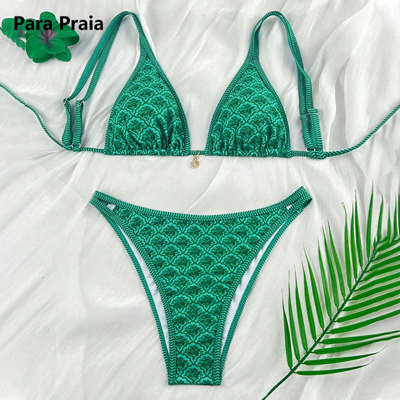 

Para Praia сексуальный комплект бикини с лямкой на шее, купальник с принтом 2025, женский бразильский купальник, бикини, сексуальный купальный костюм