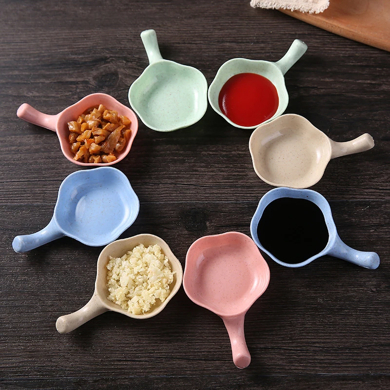 1Pcs Environmentally Safe And Non-toxic Kitchen Multifunctional Seasoning Dish Wheat Straw Seasoning Dish With Handle