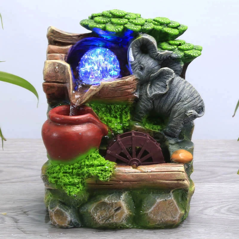 Tabletop Fountain Indoor Small Rockery Desktop Mountain Cascading Waterfall with Rolling Ball Waterwheel for Gift and Decoration