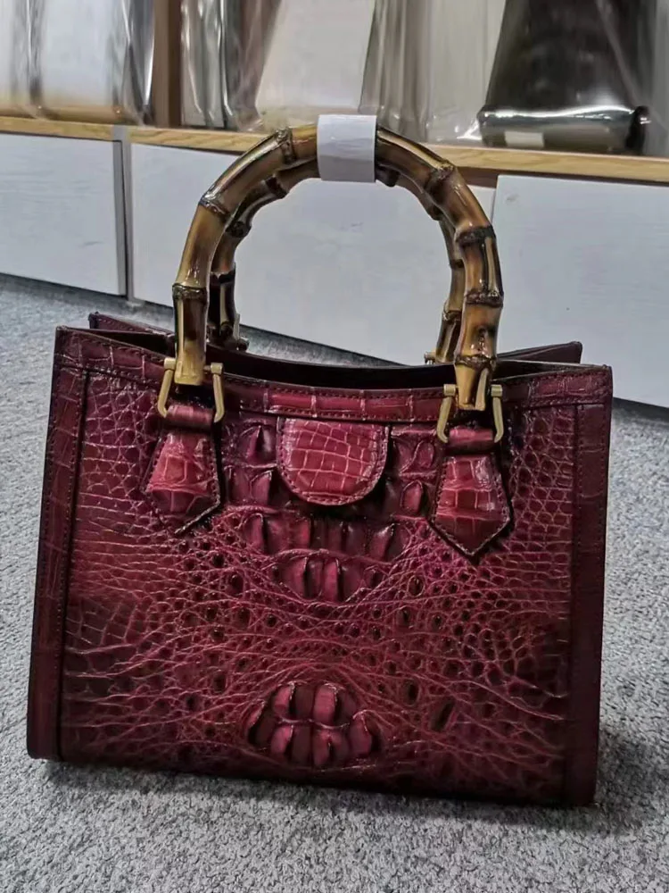 Borsa da donna elegante in vera pelle di coccodrillo in vera pelle di bambù borsa da donna per ufficio firmata di marca borsa di lusso per feste in