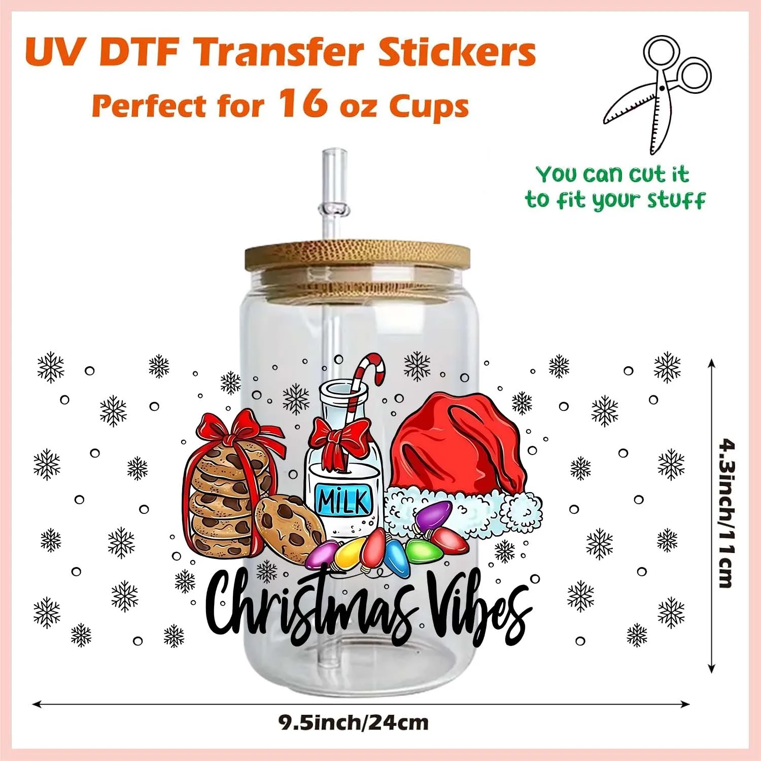 Christmas Santa Claus Cartoon UV DTF Transfer Sticker Waterproof DIY Decals 3D Transfers UVDTF Sticker 16oz UV DTF Cup Wraps