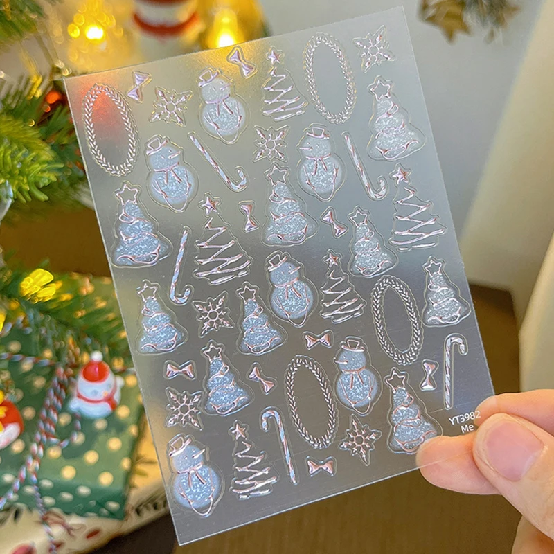 1Sheet Christmas Tree Nail Art Stickers Bow Snowman Walking Stick Delicate Line Rose Gold With Backing Nail Decoration