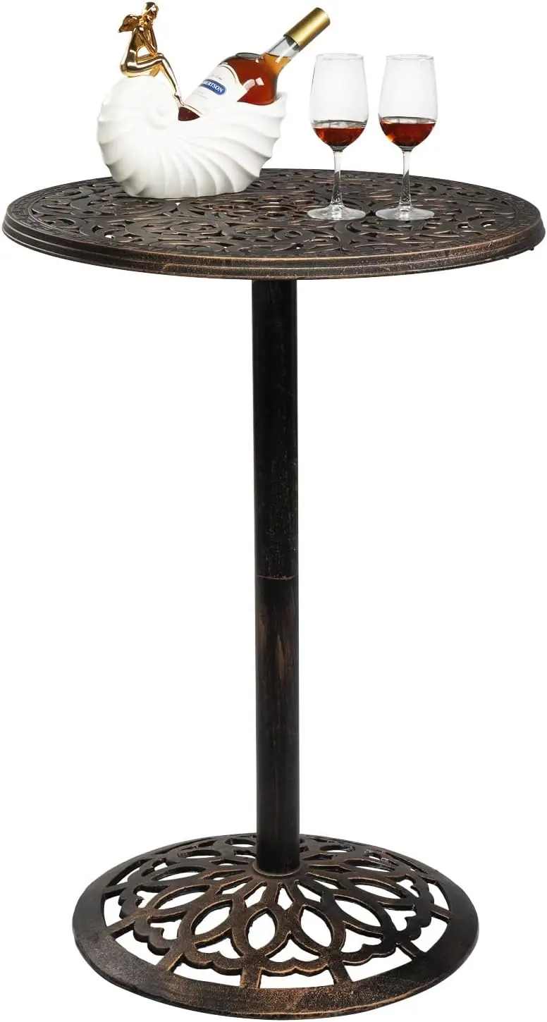 40" Outdoor Bar Table, High Top Table, Cast Aluminum Outdoor Pub Table 40-Inch Height, Round Bar Table Bistro Table for Patio, C