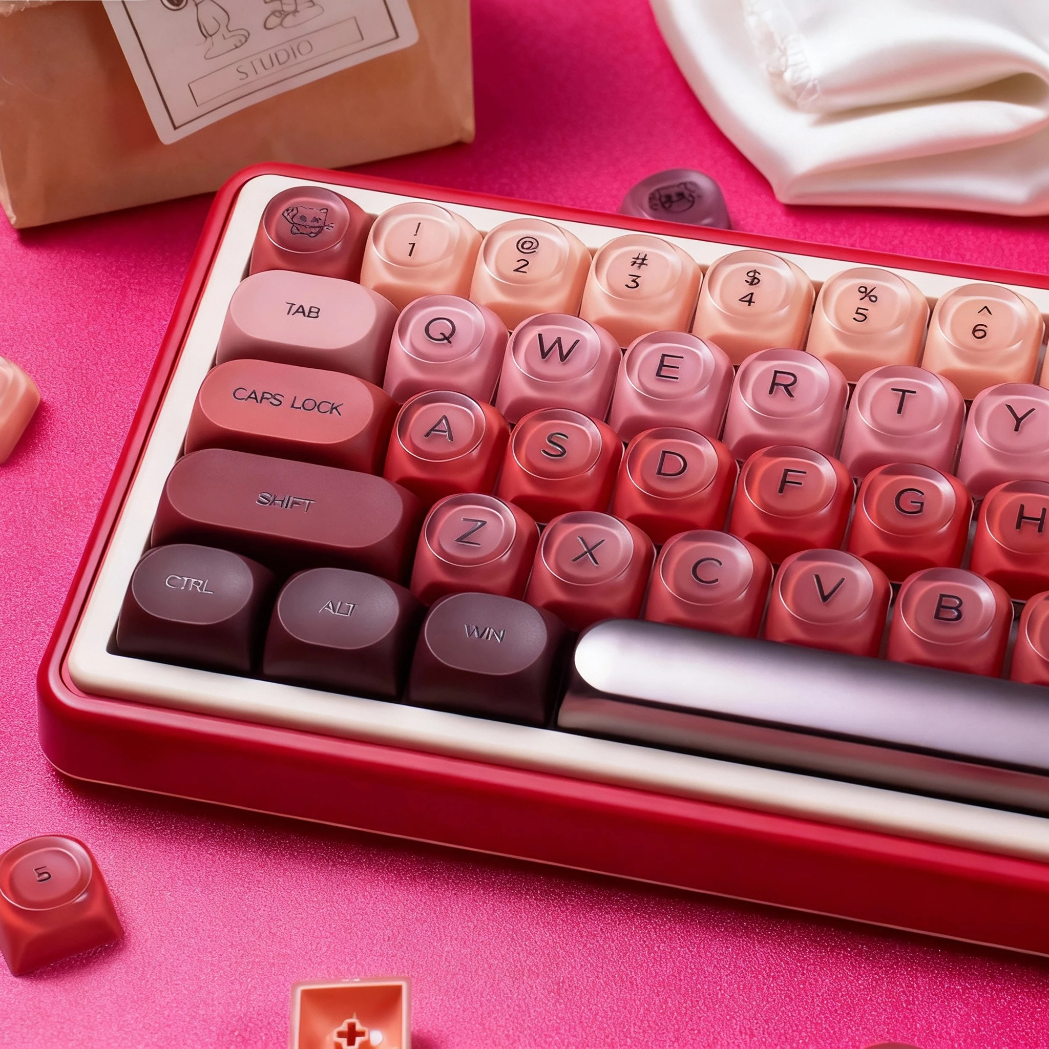 132 Keys Lipstick Double Shot PBT Keycaps Custom Semi Transparent PC Key Caps HOA Profile for MX Switches Mechanical Keyboard