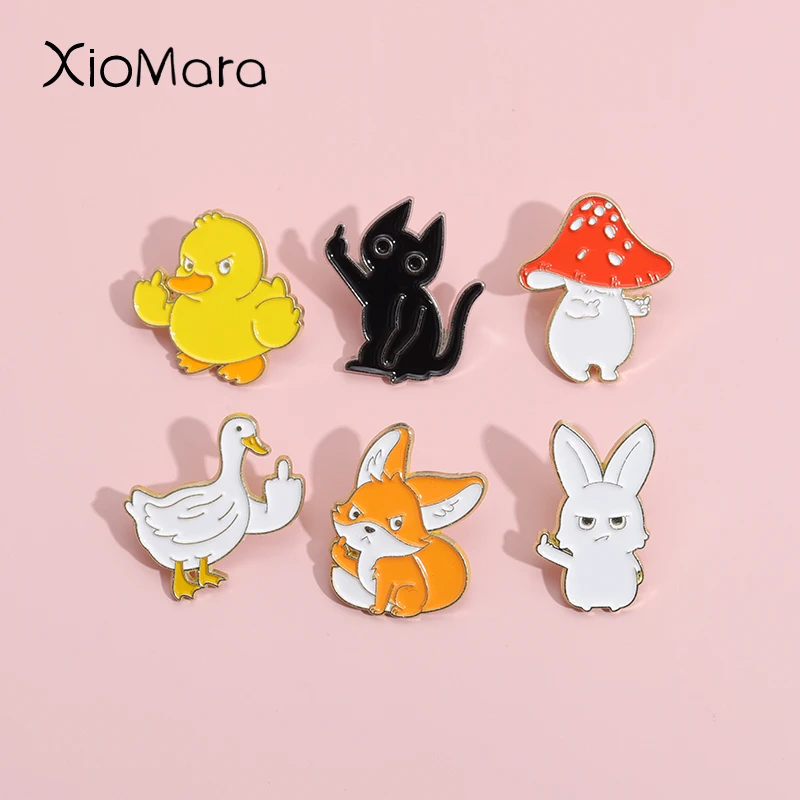 

Sarcastic Despise Enamel Pins Custom Middle Finger Action Brooches Lapel Badges Fox Rabbit Duck Animal Jewelry Gifts For Friends