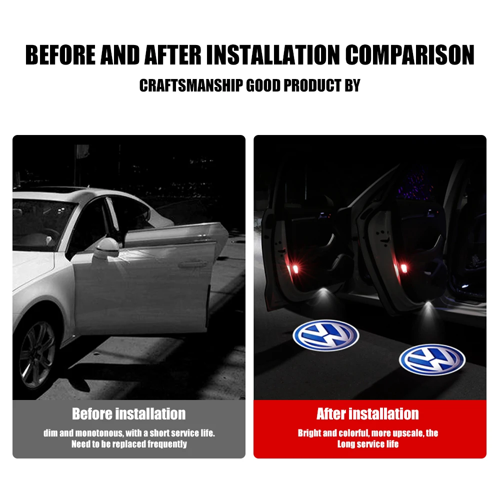 Dla Volkswagen VW Lavida Touran Caddy Beetle Golf Bora 2PCS Led Car Door Welcome Lamp Bezprzewodowy projektor laserowy Logo Night Light