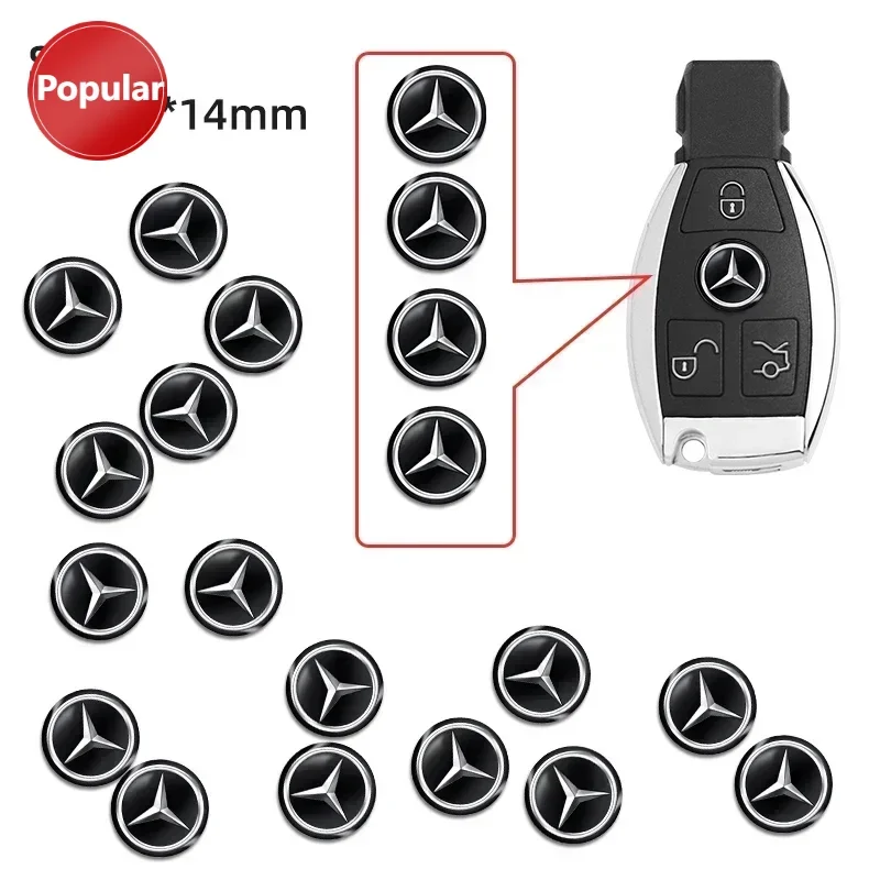 

# 14 мм наклейка на удаленный ключ автомобиля, алюминиевая эмблема, декоративная наклейка для Mercedes Benz AMG GLE GLS CLS GLC CLA GLA GLK ML C197 R231