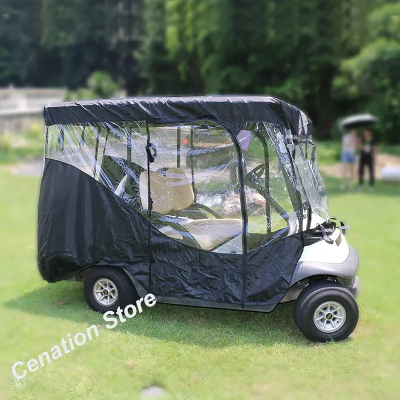 

4 Seater Car Cover Black/Brown Golf Cart Rain Curtain Anti-dust Rainproof Sunscreen Outdoor Camping Oxford Transparent PVC Tent