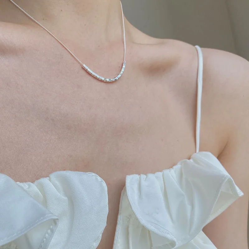 [Cciris.Com] S925 Silver Sparkling Square Necklace Japan Minimalist Hypoallergenic Wholesale Dainty Layering Jewelry for Women