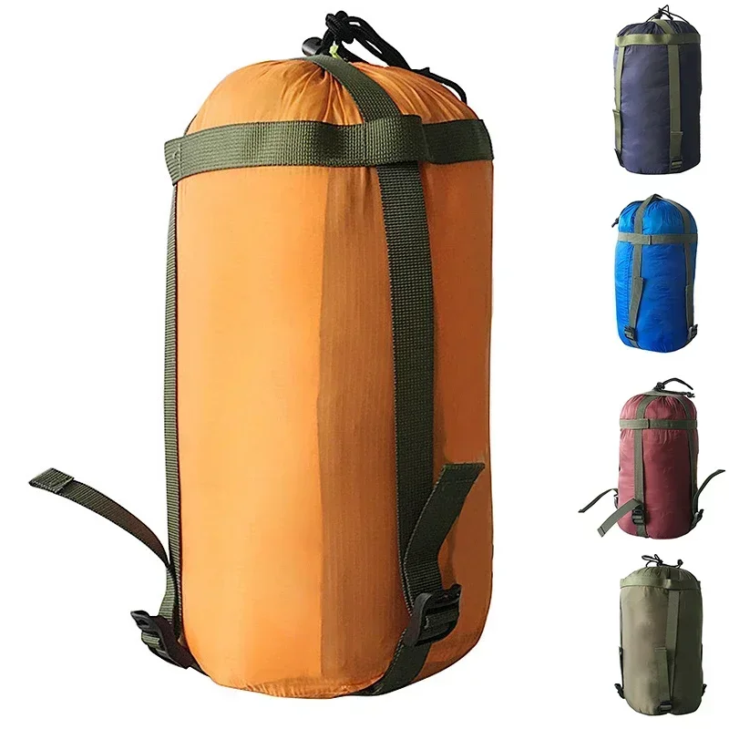 Saco de compresión impermeable para acampar al aire libre, saco de dormir, bolsa de almacenamiento de 38x18cm, diseño con cordón, paquete de nailon, equipo EDC