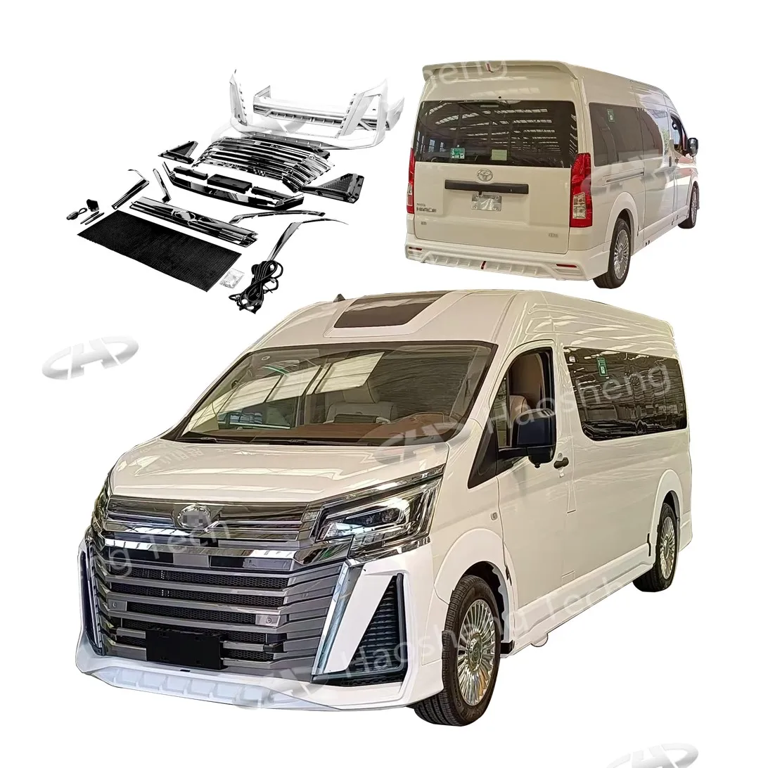 طقم الجسم لسيارة Toyota Hiace Commuter Deluxe Grandia Tourer GranAce Majesty 2019 + شبكة المصد الأمامي والأمامي ذات الجسم الواسع
