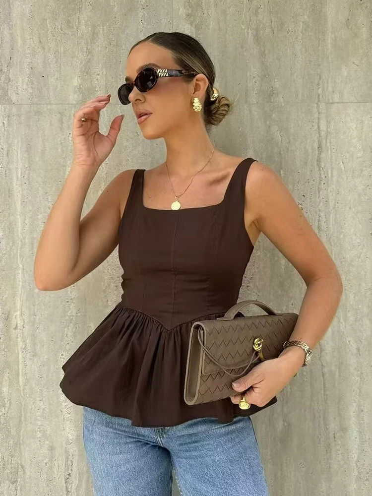 

Foridol Pelpum Summer Women Tops 2025 Office Lady Brown Elegant Tank Top Sleeveless New in Camis
