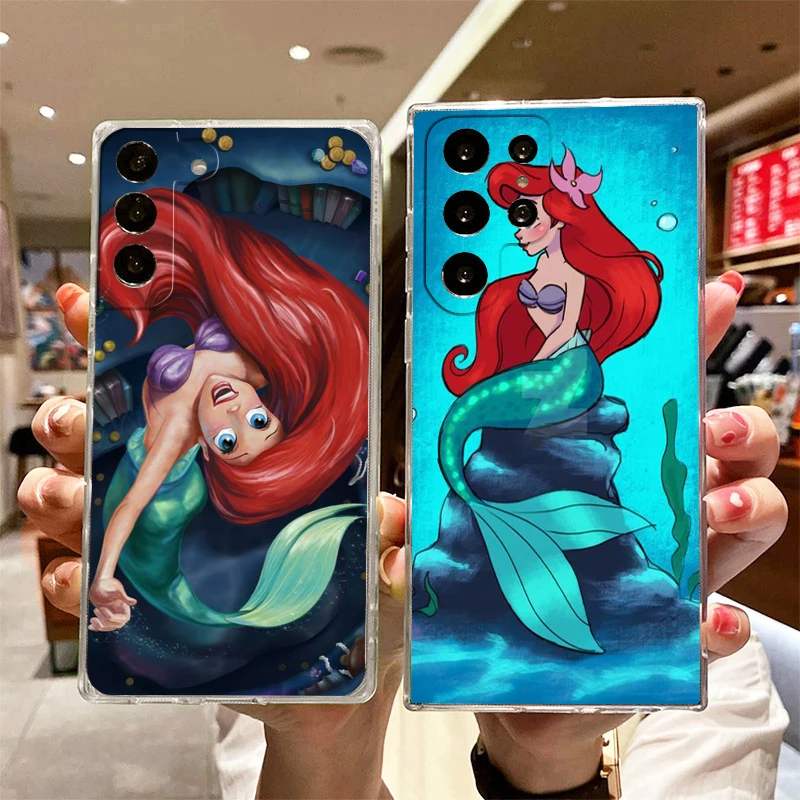 Disney The Little Mermaid Transparent Phone Case For Samsung S23 S22 S21 S20 FE Ultra Pro Lite S10 S10E S9 S8 Plus 5G Cover