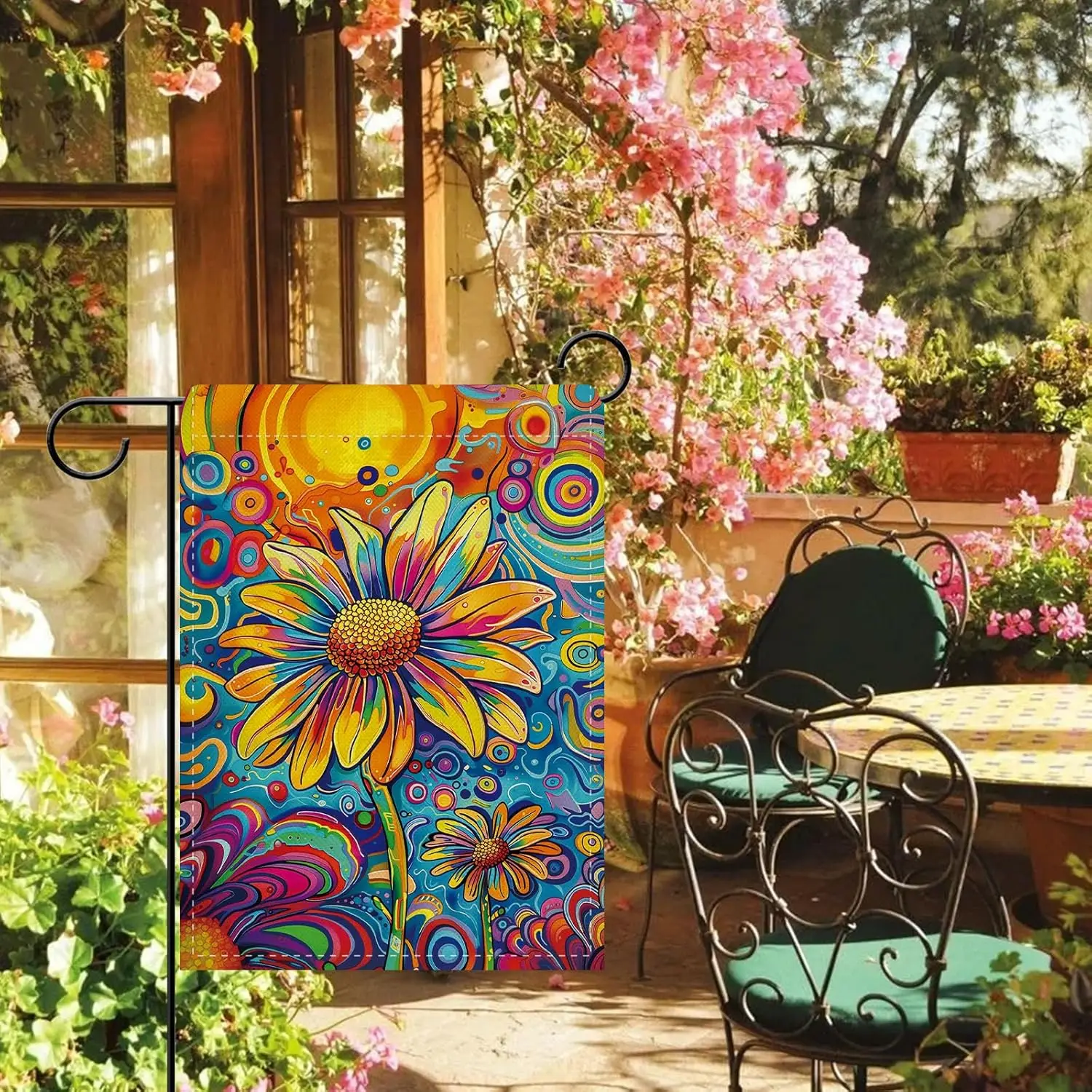 Dyrenson Spring Summer Daisy Flower Decorative Garden Flag, Colorful Floral Yard Outside Home Decoration, Abstract Art Botan AAS