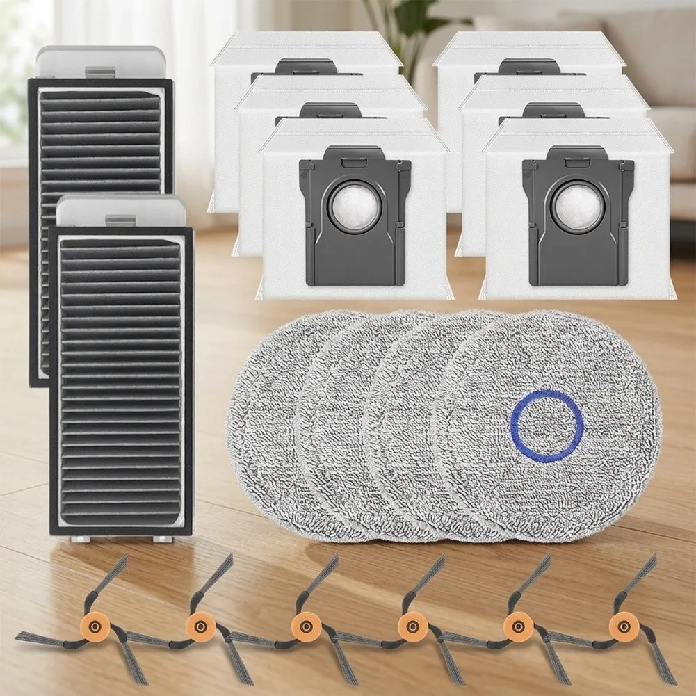 2 Filters 4 Mop Cloths 6 Dust Bags 6 Side Brushes for Kit Compatible with For Dreame X60 Pro Ultra Vacuum Cleaner Model