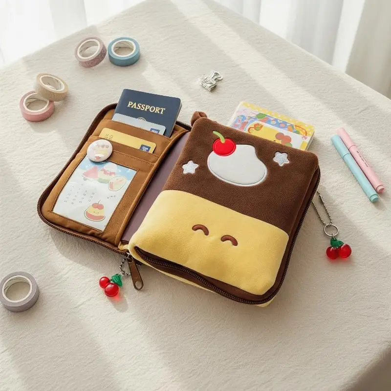 Pudding Color‑Block Plush Storage Pouch For Coin Passport CCD Camera Card Travel Outdoor Handbag Daily Carry Accessories ****