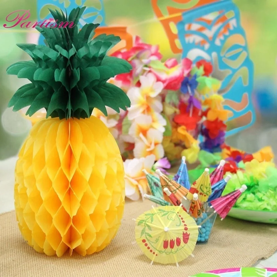 1Set Pineapple Paper Plates Cake Toppers Straws Candy Boxes for Kids Birhtday Party Decor SummerPineapple Birthday Party Supply