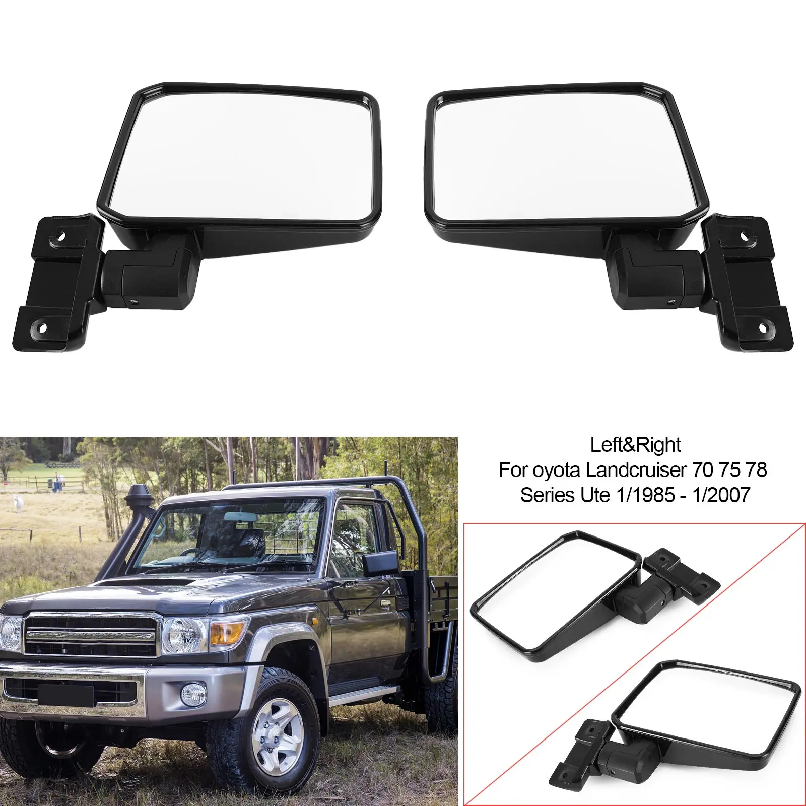 Artudatech Pair LH+RH Door Mirror For Toyota LandCruiser 70 75 78 Series Ute 1985-2007