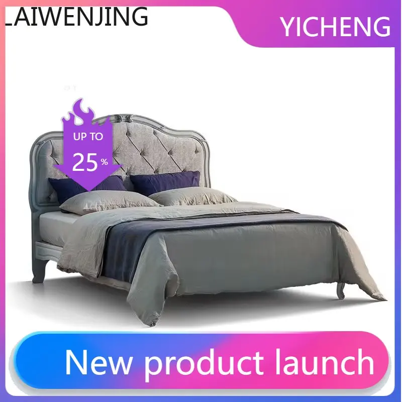 

LYY light luxury French full solid wood carving flower double bed American retro bedroom simple soft bag bed