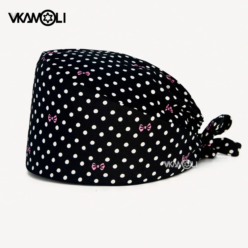 Black dot bow printed scrub hat operating room hat Lab Work Hat uniforme dentista mujer scrub cap Operating room cap