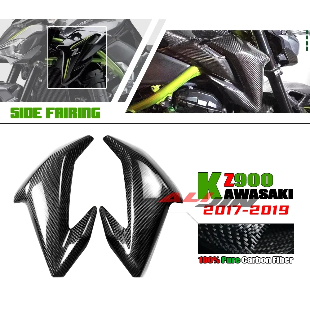 

Fit Kawasaki Z900 2017-2019 Real Carbon Fiber Motorcycle Front Side Upper Radiator Guard Panel Fairings Cover Kit Cowlings