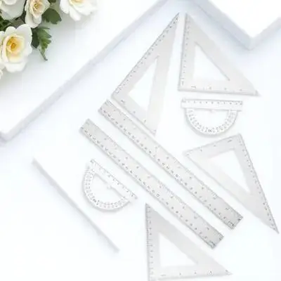 2 Sets Math Geometry Tool Set Measuring Drawing Stationery Office Supply Triangle Protractor Plastic Straight Compact Measuring
