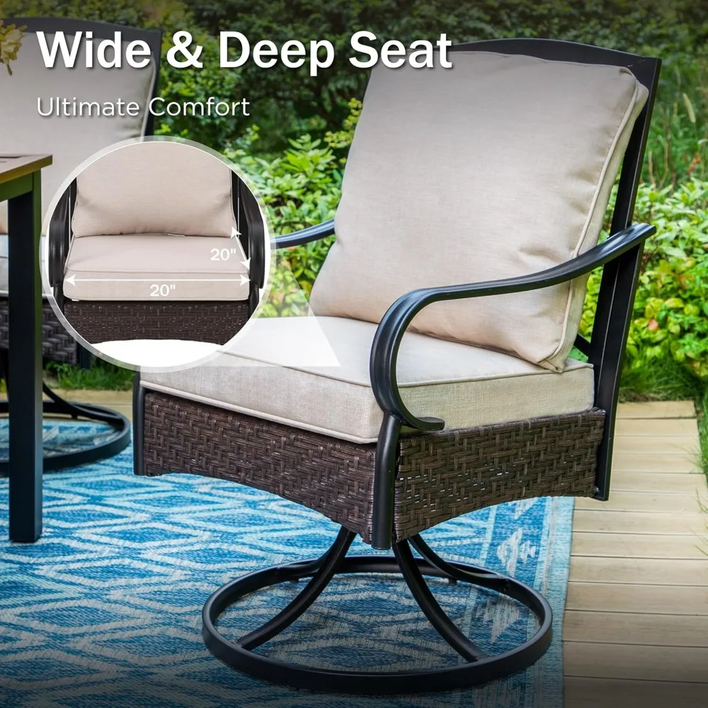 مجموعة كراسي دوارة للفناء مكونة من 4 قطع، كرسي طعام معدني عالي التحمل للاستخدام الداخلي والخارجي مع وسائد سميكة، كبير الحجم بالكامل