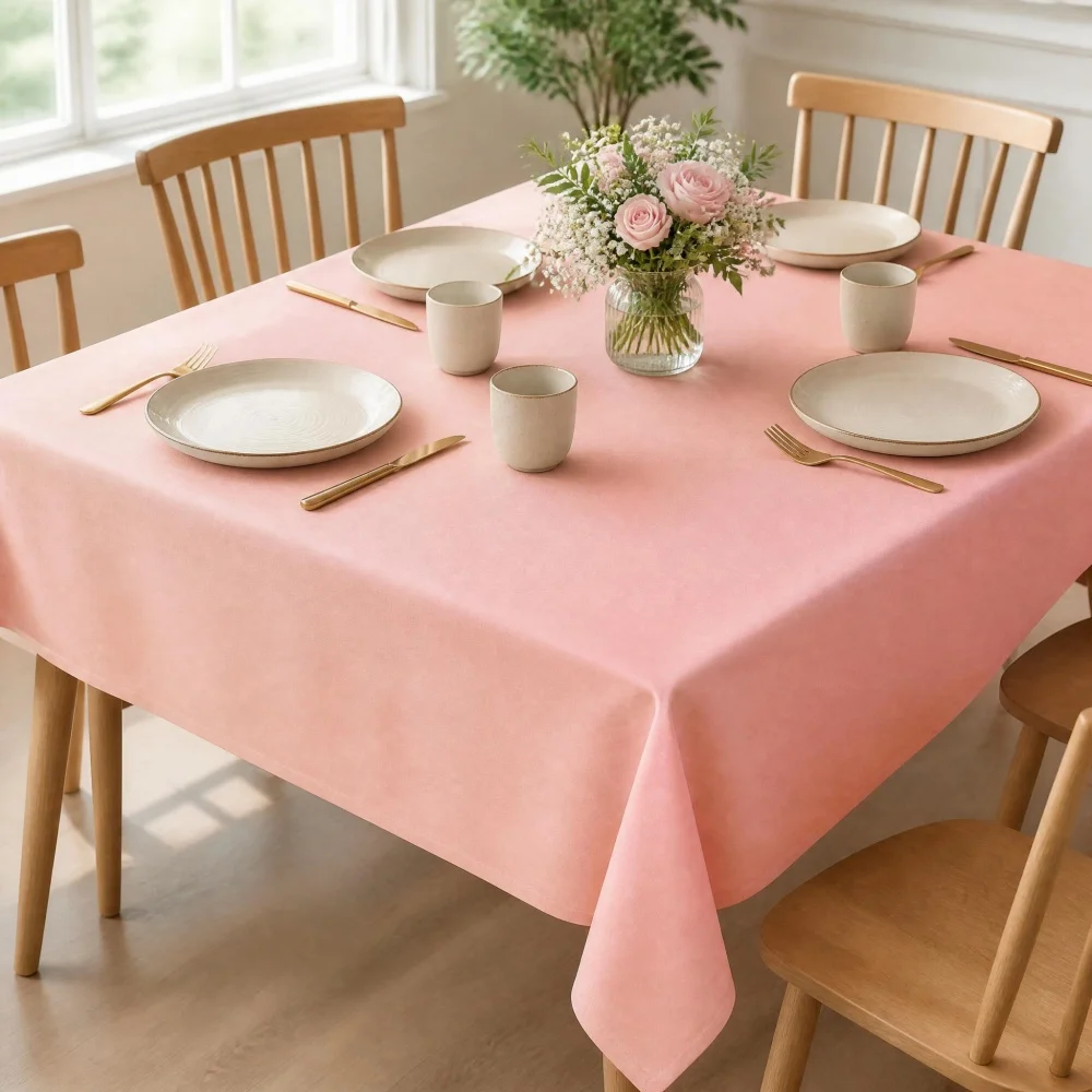 Gradient Pink Tablecloth, Plain Soft Fabric Rectangular Table Cover, Minimalist Decor Table Cloth for Wedding Birthday Party