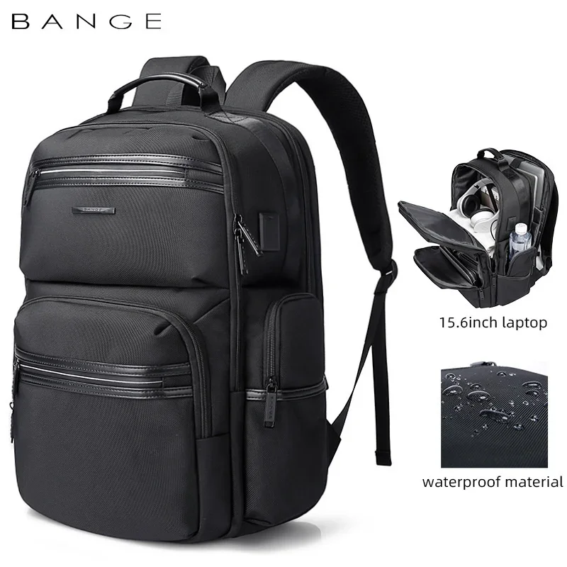 BANGE  Sports Backpack 15.6 Anti-wrinkle Waterproof USB Recharging Oxford Backpack Men Fashion Travel Bag Backpacks