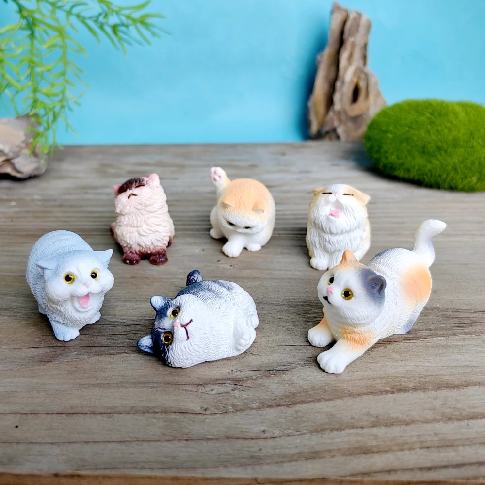 6pc Cute Cat Dog Set Animal Gift Decoration Resin Craft Miniature Figure Tiny For Bonsai Microlandscape Fairy Garden Decor