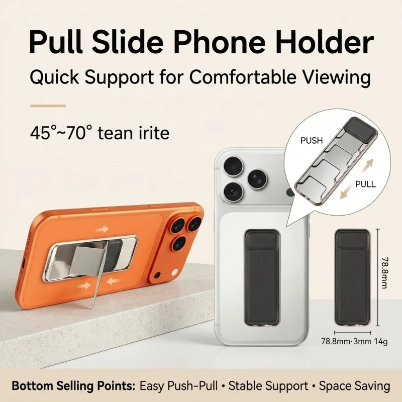 Push-Pull-Fingerring-Handyhalter mit Kleberückseite, verstellbarer Tischständer und Griff für iPhone, Samsung, Huawei