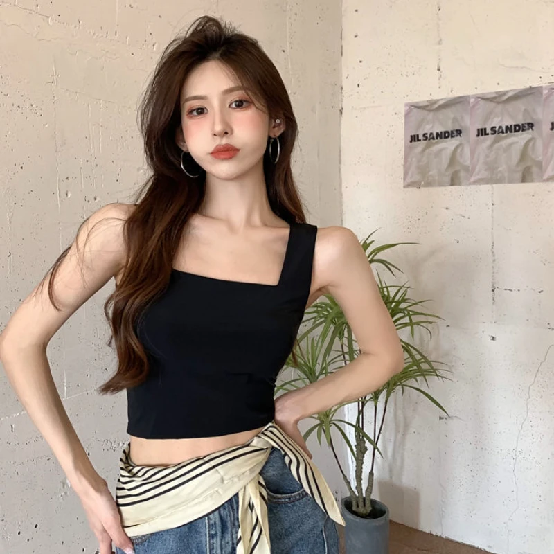 Tanks Women Square Collar 5 Colors Crop Tops Simple Trendy Summer Cool Sexy All-match Ulzzang Feminine Leisure Breathable Sporty