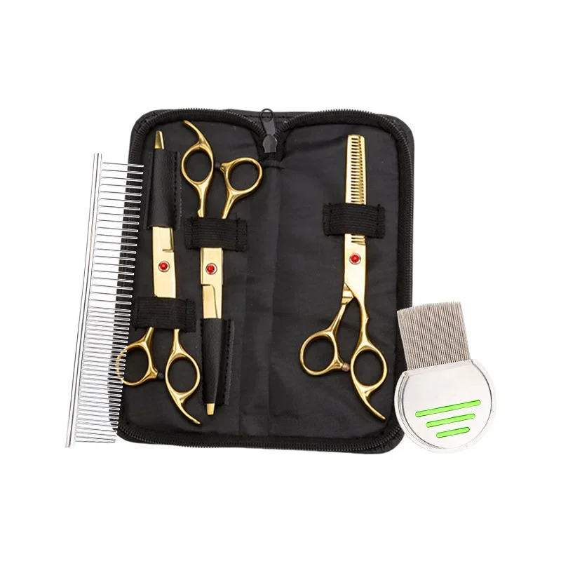 

Pet Dog Cat Grooming Scissors Stainless Steel Comb Clipping Haircut Thinning Barber Scissors Kit Barber Cutting Tool