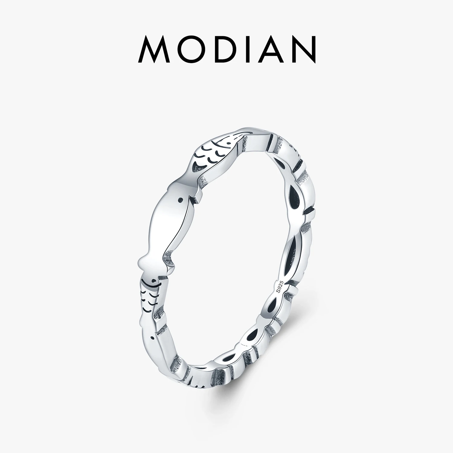Modian Novel Fish Stackable Ring Real 925 Sterling Silver Fashion Special Animal Finger Rings Minimalistyczna biżuteria dla kobiet Prezent