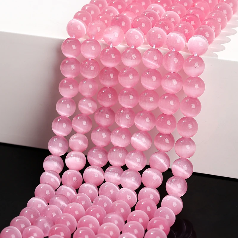 4 6 8 10mm Dark Pink Cat Eyes Stone Bead Round Loose Spacer Smooth Bead For Jewelry Making Diy Necklace Bracelet Accessroy