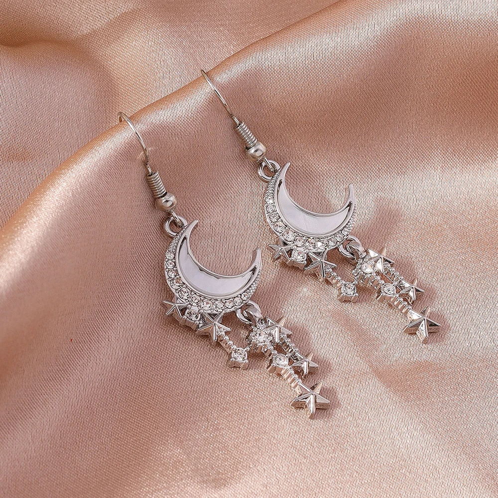 Aihua koreanische Mode y2k Mond Quaste Stern Tropfen Ohrringe Mädchen Harajuku Kristall Mond Sterne Ohrring für Frauen Punk Schmuck Geschenke – Detail 7