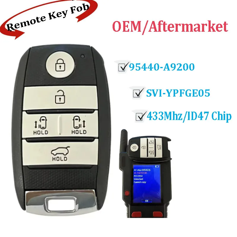 KEYECU OEM/Aftermarket مفتاح بعيد ذكي فوب لكيا كرنفال سيدونا 2015 - 2018 95440-A9200 433MHz ID47 رقاقة FCC ID: SVI-YPFGE05