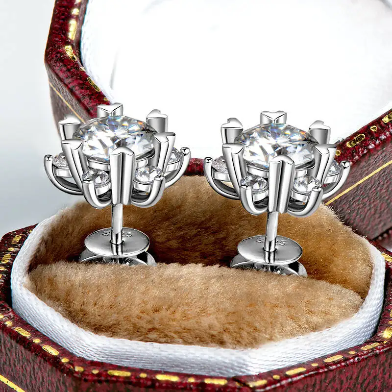 TY Damen-Ohrstecker aus 925er-Sterlingsilber, Moissanit, 0,5/1 Karat Schneeflocken-Ohrstecker, VVS1, edler Schmuck, Geschenk mit Zertifikat – Detail 8