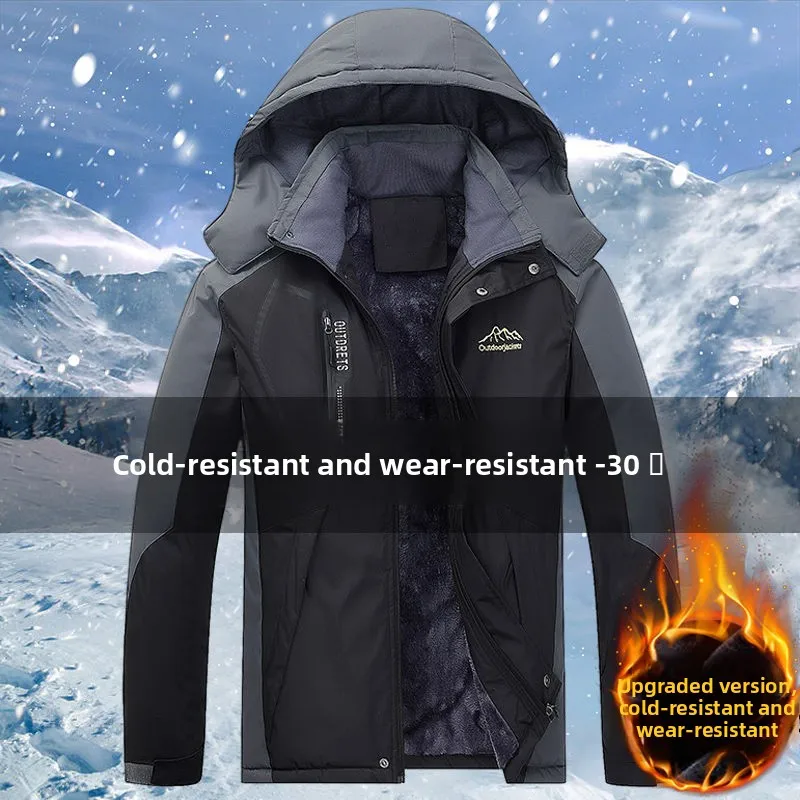 سترة خارجية شتوية سميكة مبطنة بالصوف للرجال جديدة لعام 2025 ، معطف عمل مبطن بالقطن ، سترة قطن مقاومة للرياح بمقاس كبير