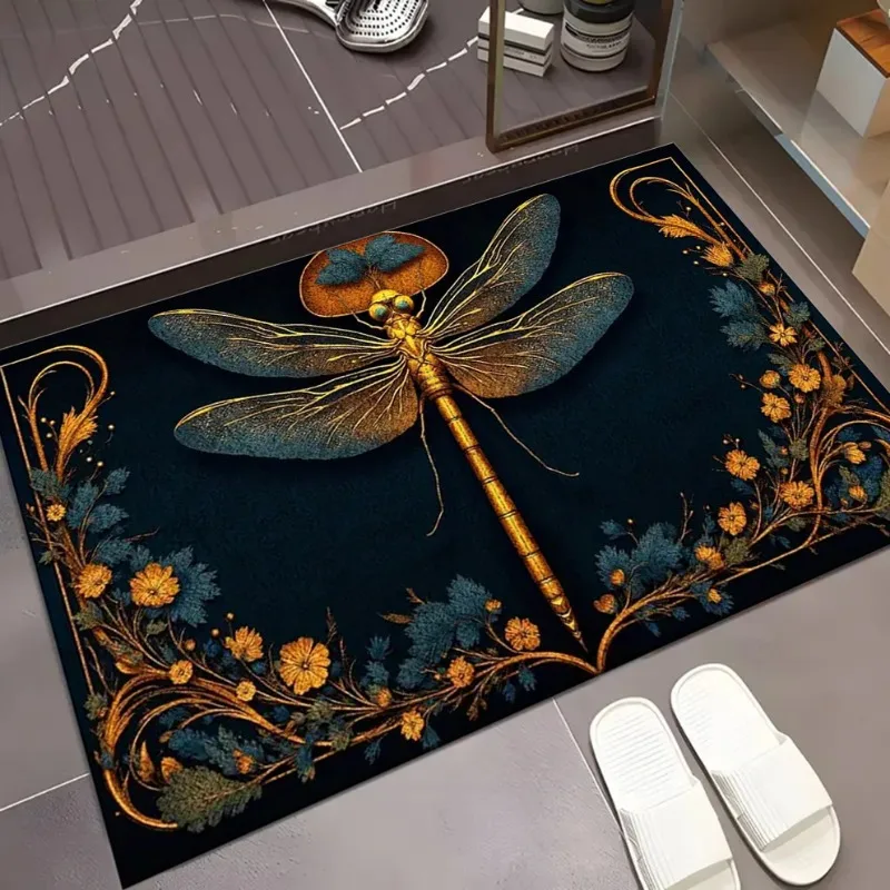 سجادة باب غير قابلة للانزلاق بطباعة اليعسوب، سجادة مدخل حديثة لتزيين المنزل، متينة للاستخدام الداخلي والخارجي، سهلة التنظيف