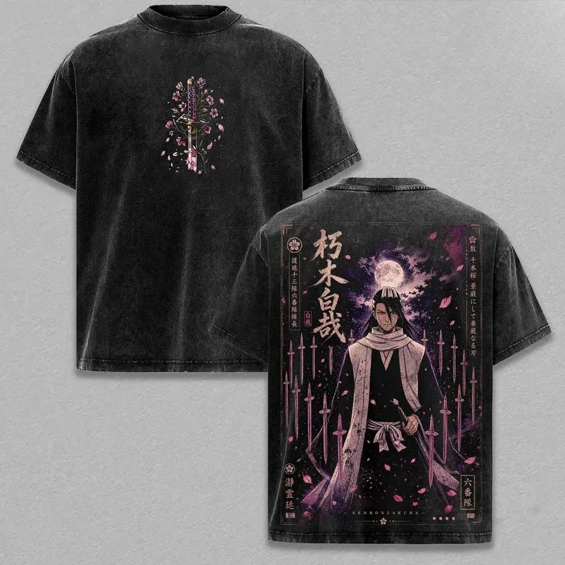 Camiseta estampada de Manga BLEACH Kuchiki Byakuya para hombre y mujer, ropa de manga corta, camiseta de algodón lavado, camiseta Vintage, camiseta Harajuku