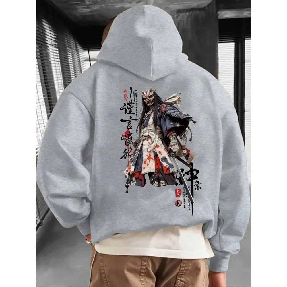 Oni Mask Samurai Warrior Graphic Hoodie Autumn Winter Streetwear Daily Sweatshirt For Men Unisex Oversized